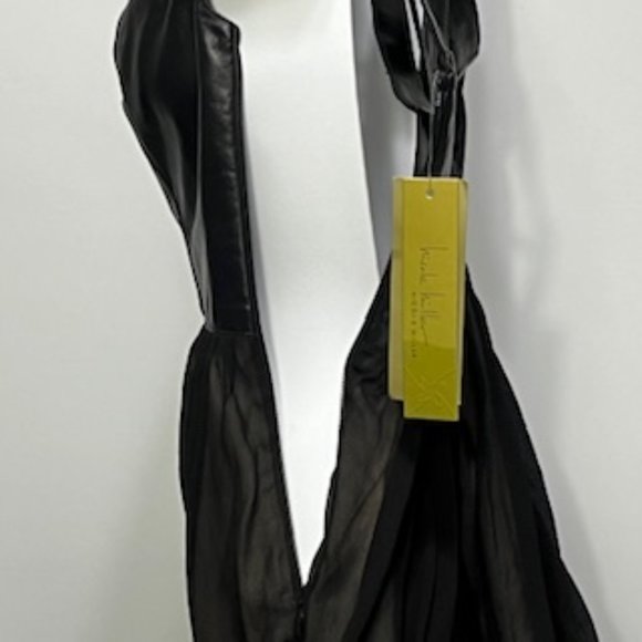 NICOLE MILLER Black Supple Leather and Chiffon Cocktail Dress Size 0, NWT - Picture 12 of 16